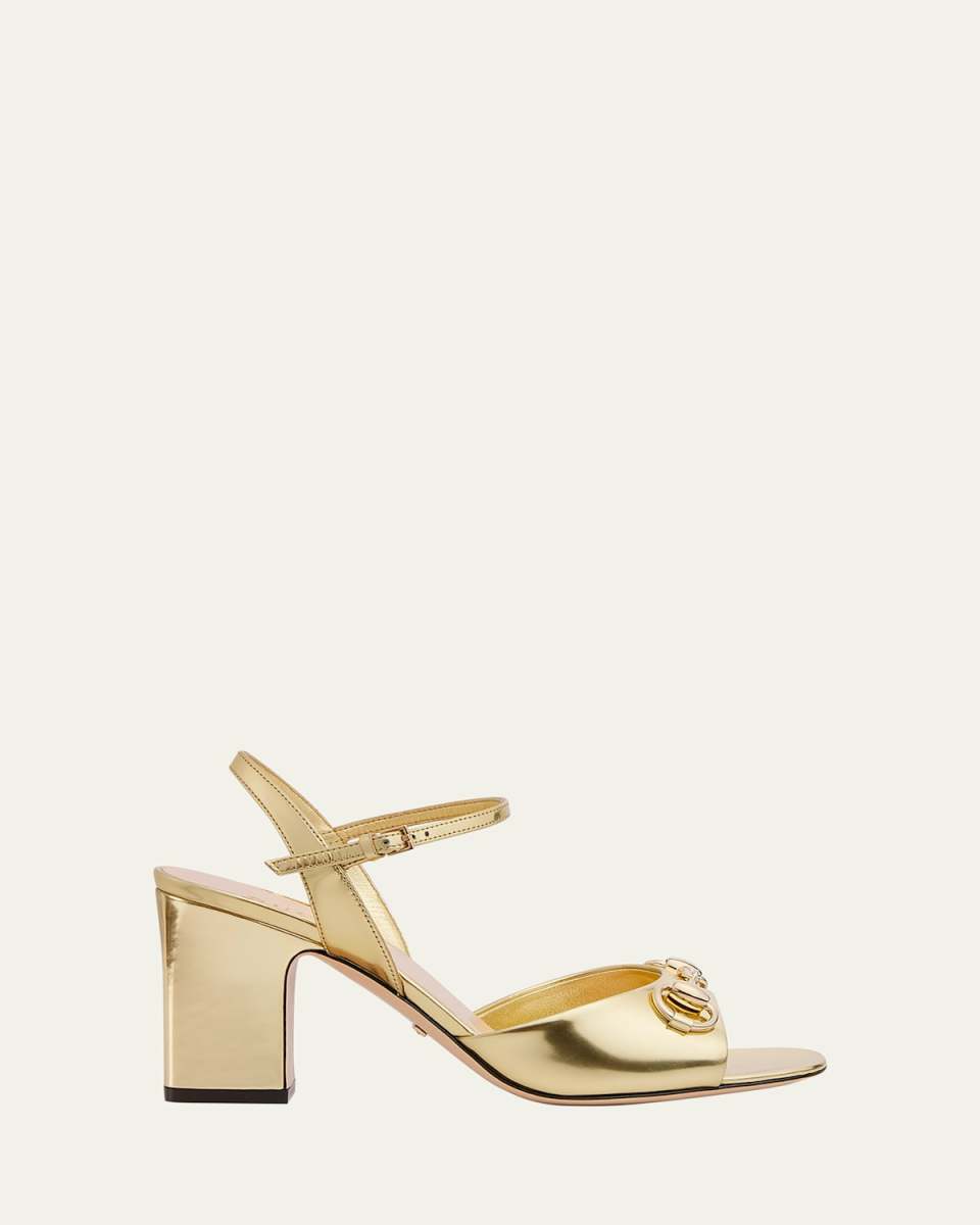 Lady Metallic Horsebit Ankle-Strap Sandals